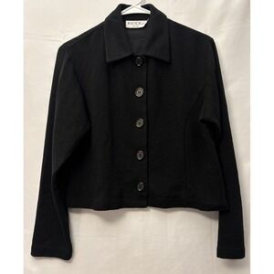 REXX Ltd Blazer Jacket Womens M Black Acrylic Blend Button Classic Cropped
